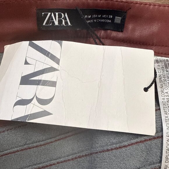 Zara Women’s Burgundy High-Waist Slim Fit Pants With Zipper Detail Size M - New - Picture 6 of 9